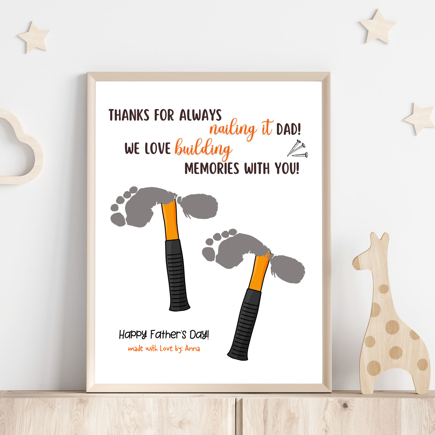 Father's Day Footprint Craft for Kids Printable, DIY Golf Dad Card Art Activity Birthday Gift from Baby Toddler Preschool Daycare Children