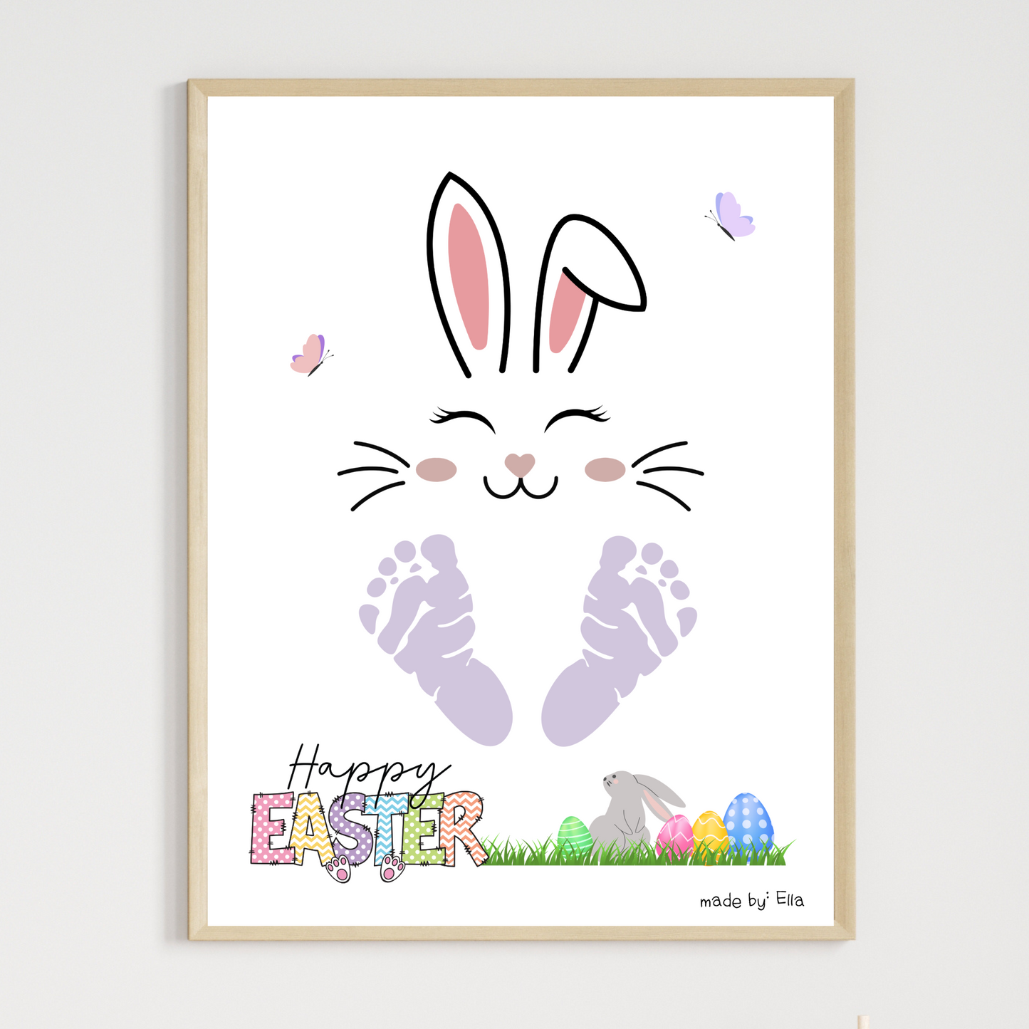 Happy Easter Bunny Footprint Craft for Kids Printable, DIY Handprint Art Keepsake Activity Baby Toddler Preschool Pre-K