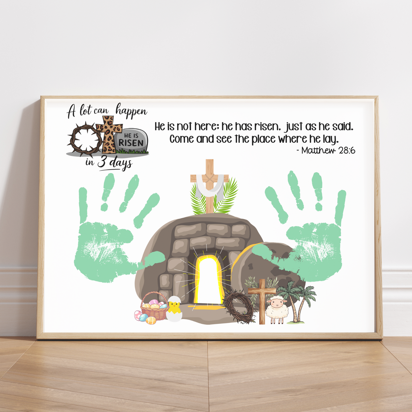 He Is Risen Christian Easter Handprint Craft Printable Jesus DIY Art for Kids Sunday School Preschool Toddler Activity