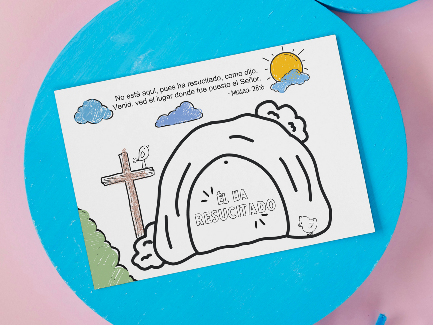Spanish He is Risen Easter Coloring Craft Printable, Christian Religious Education For Kids Homeschool Activity Empty Tomb (Copy)