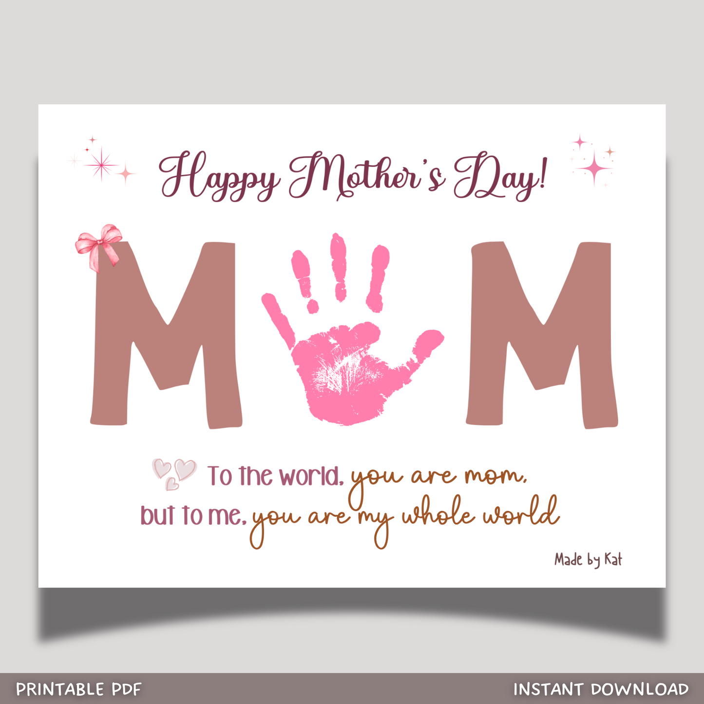Mothers Day Handprint Craft for Kids Printable, DIY Mommy Card Wall Art Birthday Gift