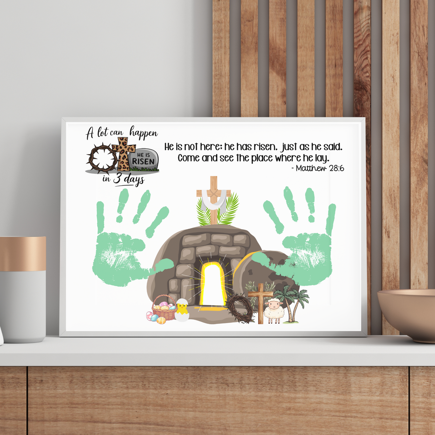 He Is Risen Christian Easter Handprint Craft Printable Jesus DIY Art for Kids Sunday School Preschool Toddler Activity