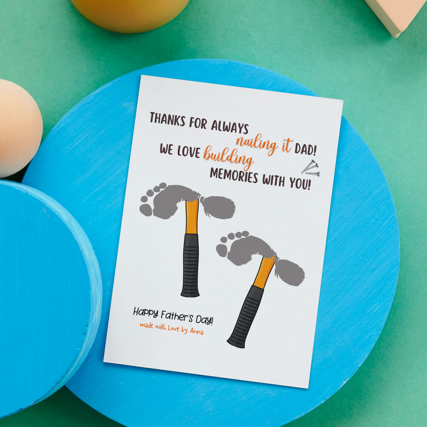 Father's Day Footprint Craft for Kids Printable, DIY Golf Dad Card Art Activity Birthday Gift from Baby Toddler Preschool Daycare Children
