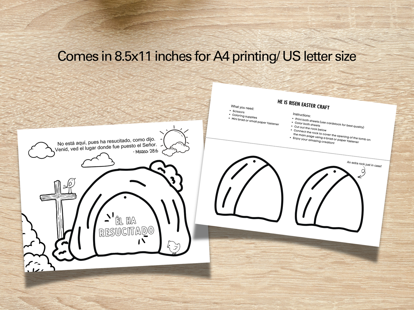 Spanish He is Risen Easter Coloring Craft Printable, Christian Religious Education For Kids Homeschool Activity Empty Tomb (Copy)