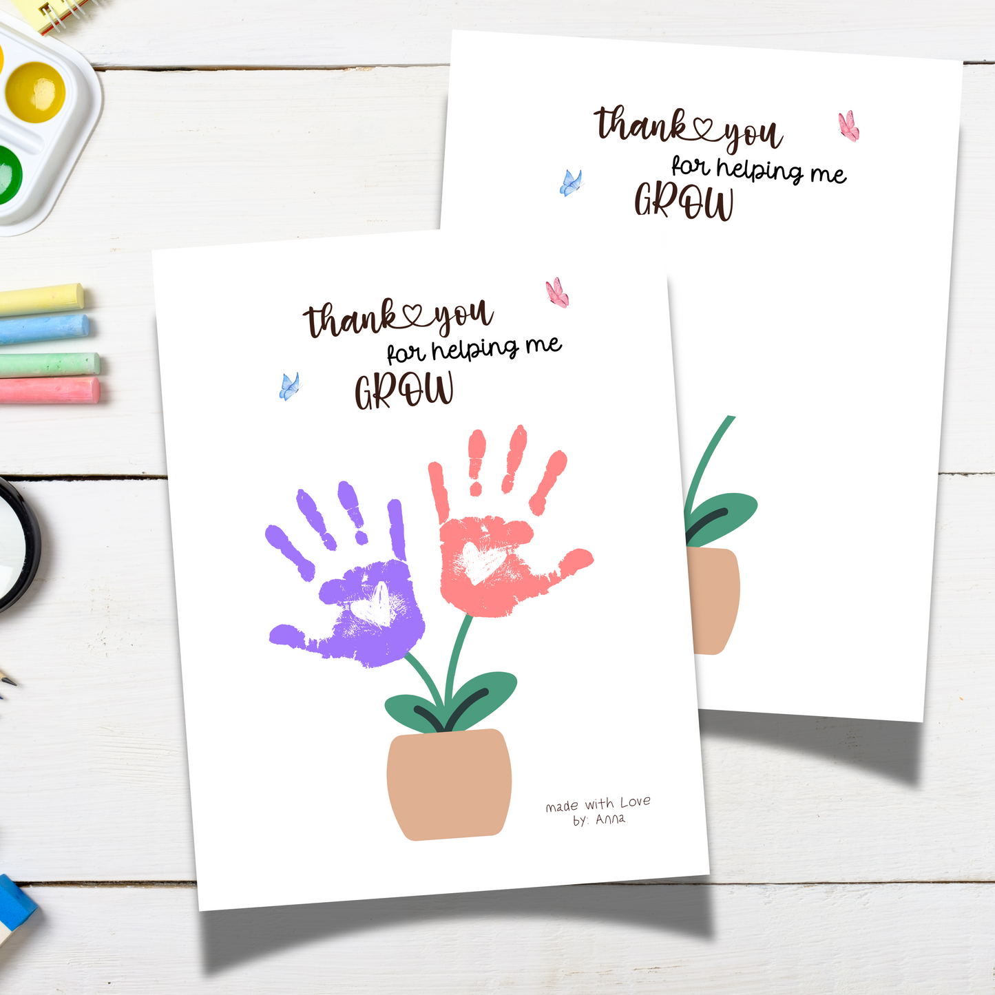 Teacher Appreciation Handprint Craft Kids Printable, DIY End of Year Gift Keepsake Flower Art for Pre-K Kindergarten Preschool End Of School