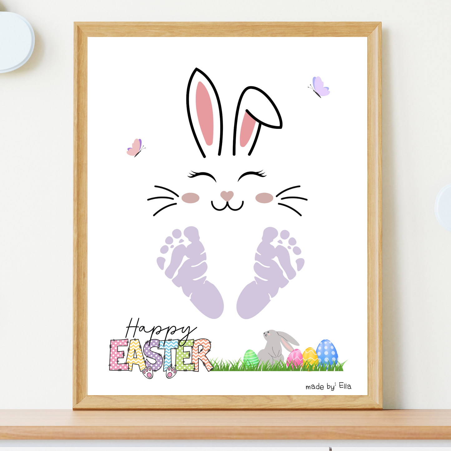 Happy Easter Bunny Footprint Craft for Kids Printable, DIY Handprint Art Keepsake Activity Baby Toddler Preschool Pre-K