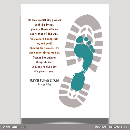 Father's Day Footprint Craft for Kids Printable, DIY Dad Card Boot Art Activity