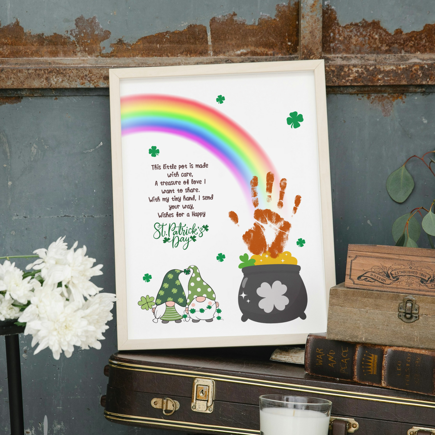 St Patricks Day Pot of Gold Poem Handprint Craft Printable, DIY Art Keepsake for Kids Baby Toddler Activity Preschool Daycare Kindergarten