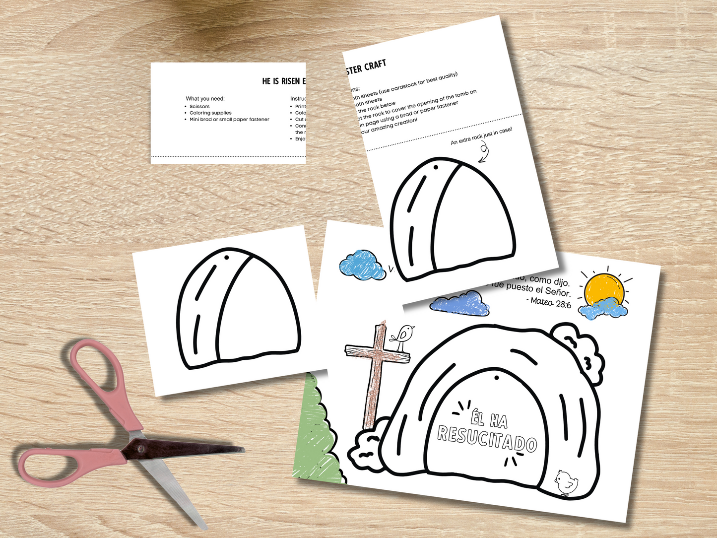 Spanish He is Risen Easter Coloring Craft Printable, Christian Religious Education For Kids Homeschool Activity Empty Tomb (Copy)