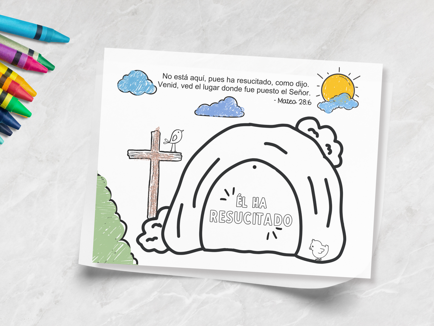 Spanish He is Risen Easter Coloring Craft Printable, Christian Religious Education For Kids Homeschool Activity Empty Tomb (Copy)