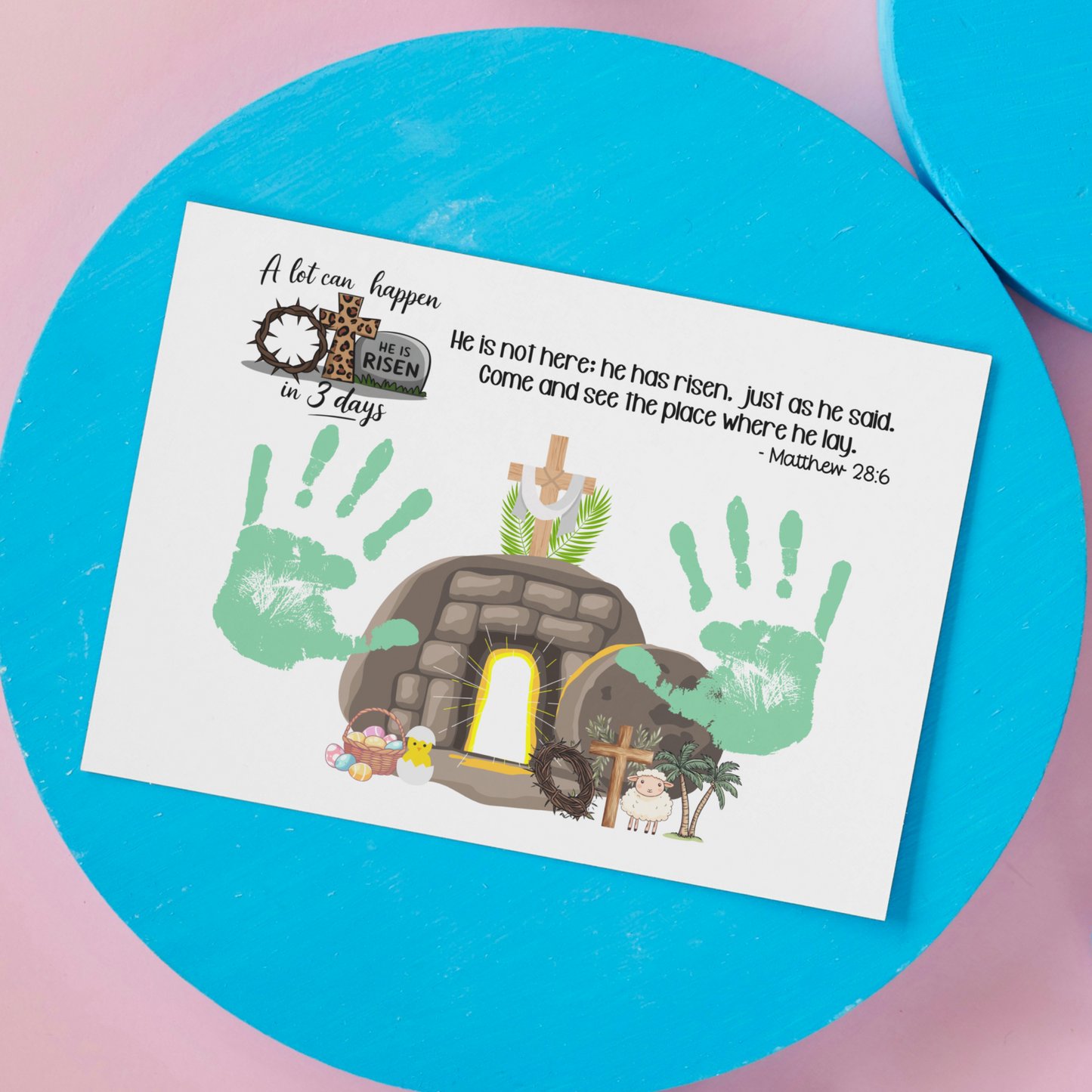 He Is Risen Christian Easter Handprint Craft Printable Jesus DIY Art for Kids Sunday School Preschool Toddler Activity