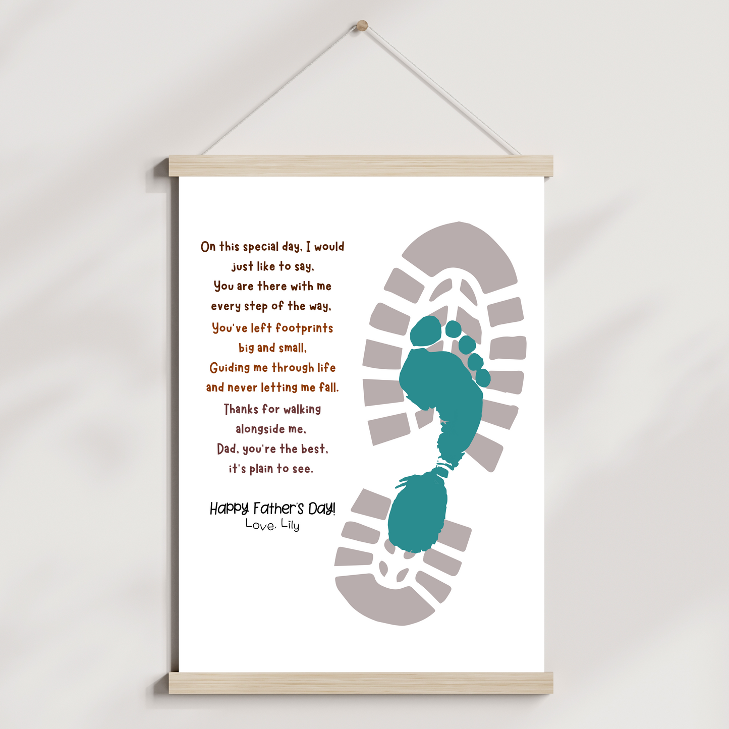 Father's Day Footprint Craft for Kids Printable, DIY Dad Card Boot Art Activity Birthday Gift from Baby Toddler Preschool Daycare Children