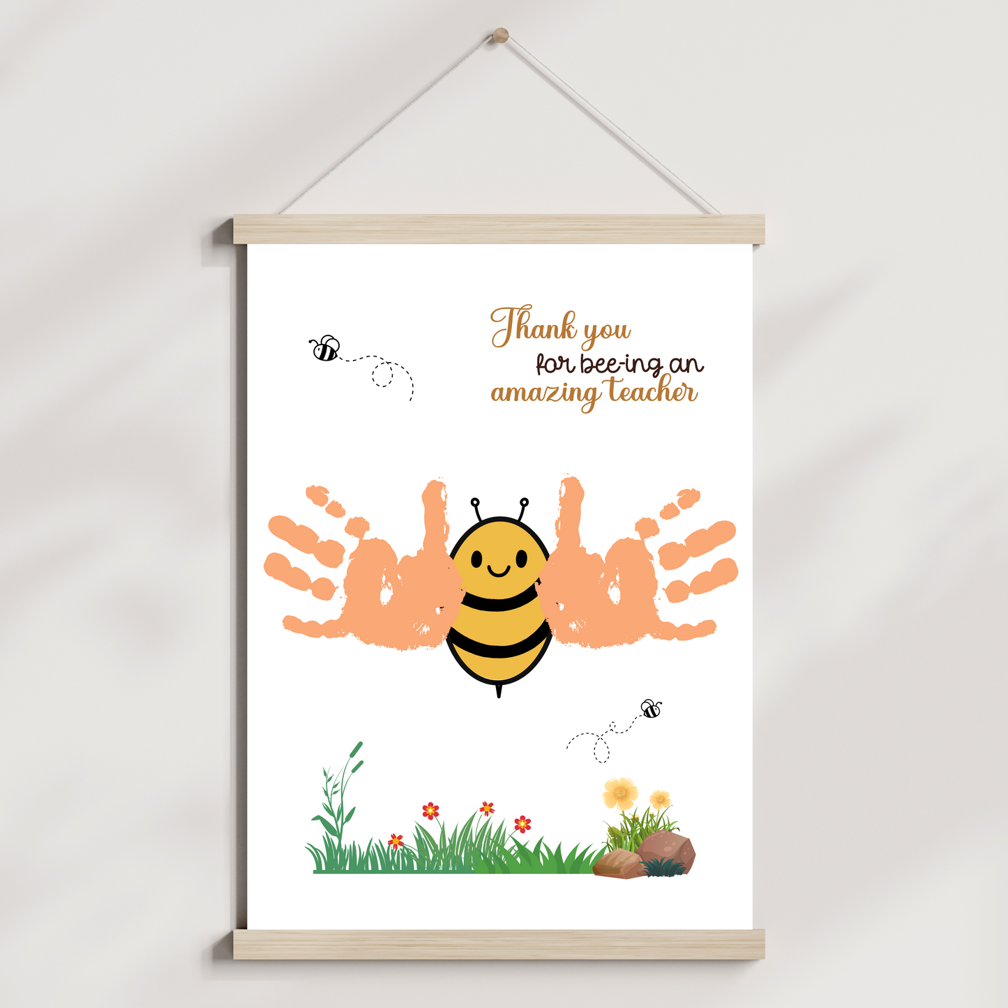 Teacher Appreciation Handprint Craft Kids Printable, DIY End of Year Gift Keepsake Bee Art for Pre-K Kindergarten Preschool End Of School