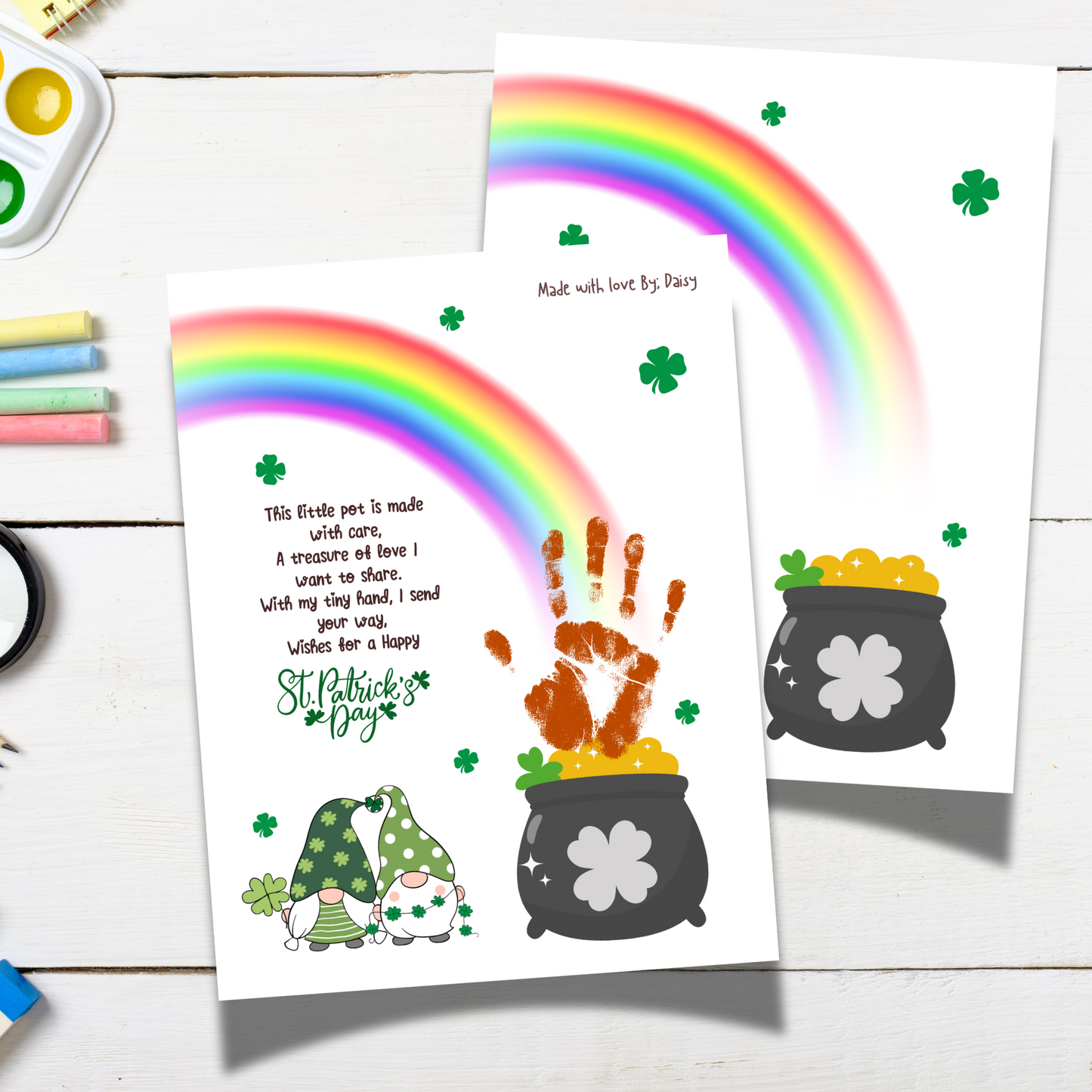 St Patricks Day Pot of Gold Poem Handprint Craft Printable, DIY Art Keepsake for Kids Baby Toddler Activity Preschool Daycare Kindergarten