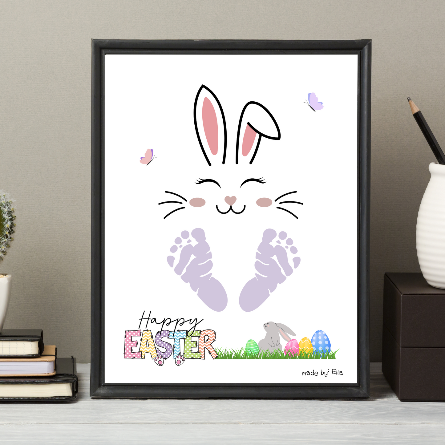 Happy Easter Bunny Footprint Craft for Kids Printable, DIY Handprint Art Keepsake Activity Baby Toddler Preschool Pre-K