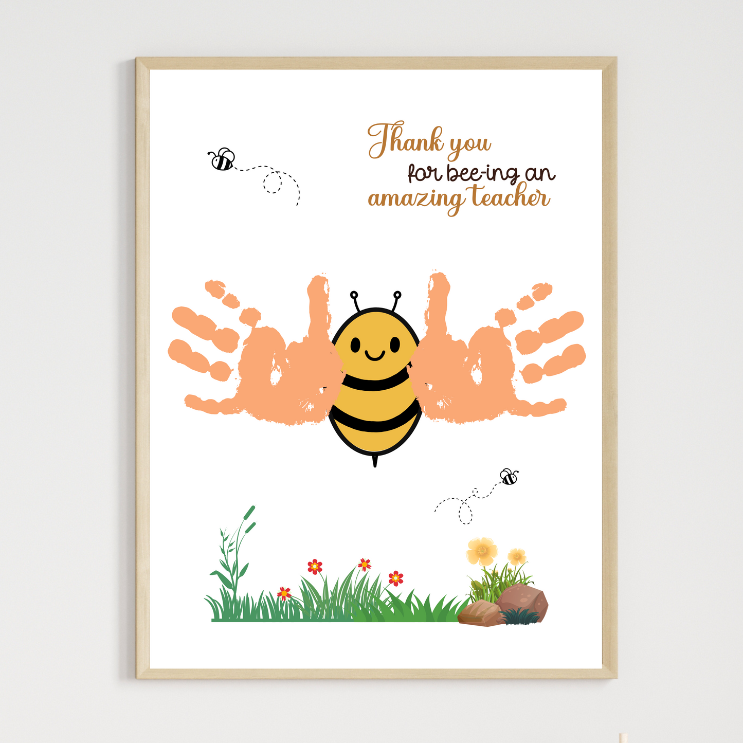 Teacher Appreciation Handprint Craft Kids Printable, DIY End of Year Gift Keepsake Bee Art for Pre-K Kindergarten Preschool End Of School