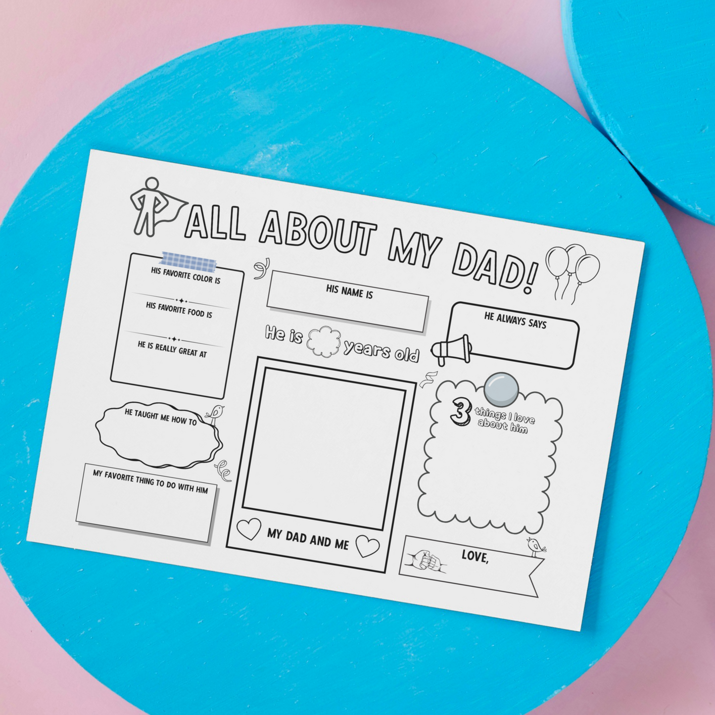 All About My Dad Survey Printable, Fathers Day Card Questionnaire Gift Ideas Personalized Keepsake