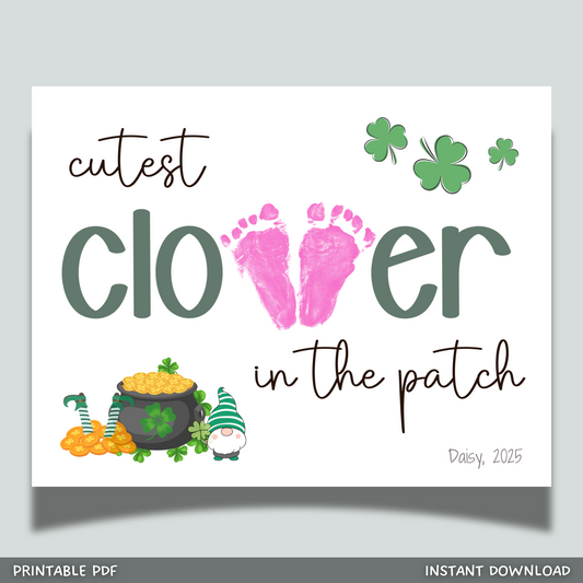 St Patricks Day Clover Footprint Craft Printable Shamrock Art for Kids Baby Toddler