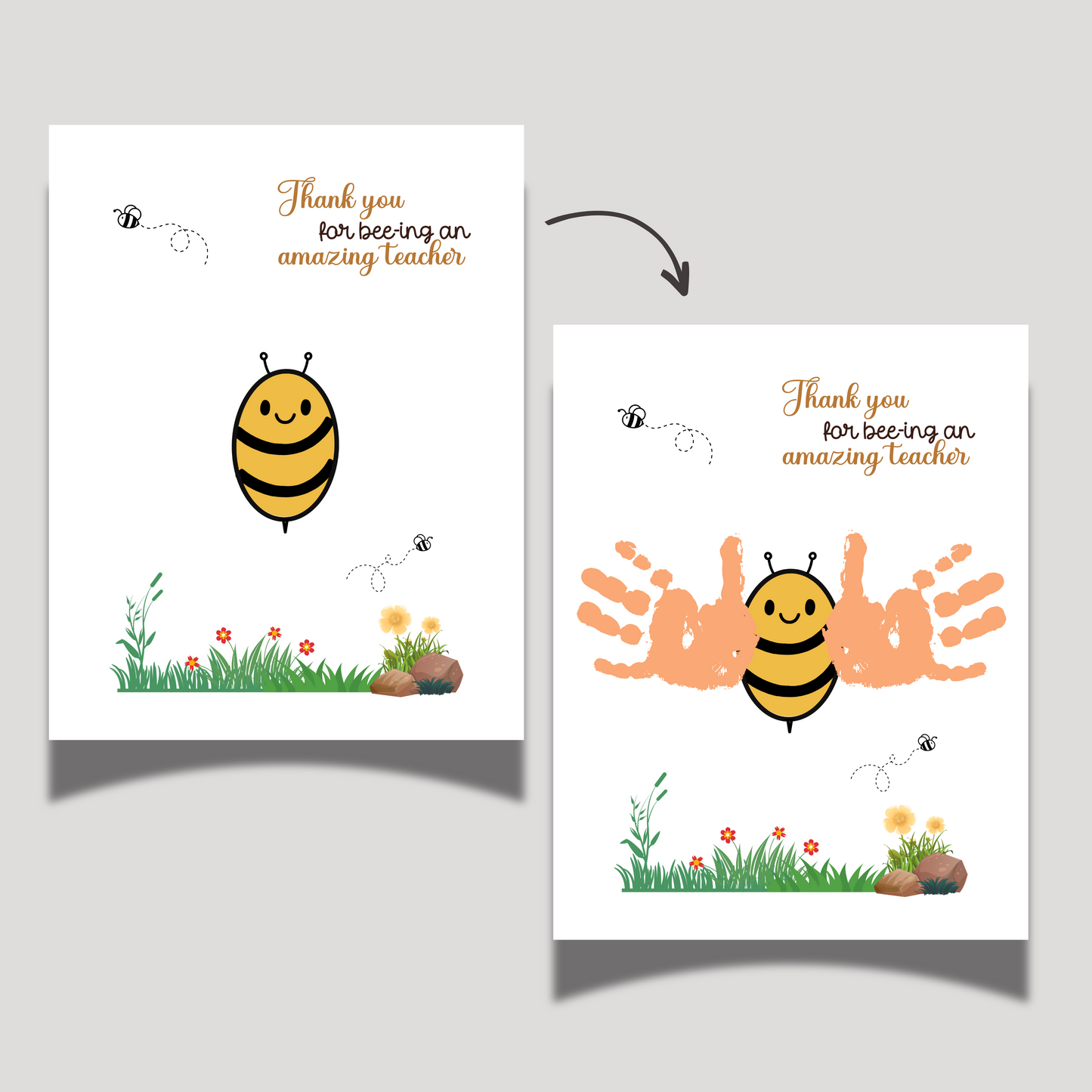 Teacher Appreciation Handprint Craft Kids Printable, DIY End of Year Gift Keepsake Bee Art for Pre-K Kindergarten Preschool End Of School