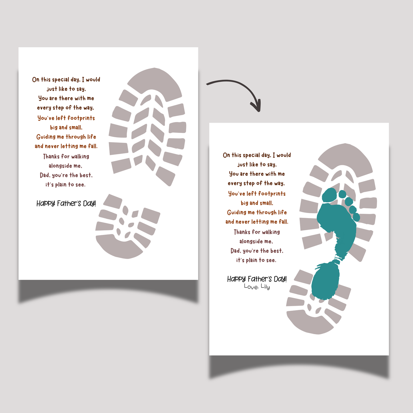 Father's Day Footprint Craft for Kids Printable, DIY Dad Card Boot Art Activity Birthday Gift from Baby Toddler Preschool Daycare Children