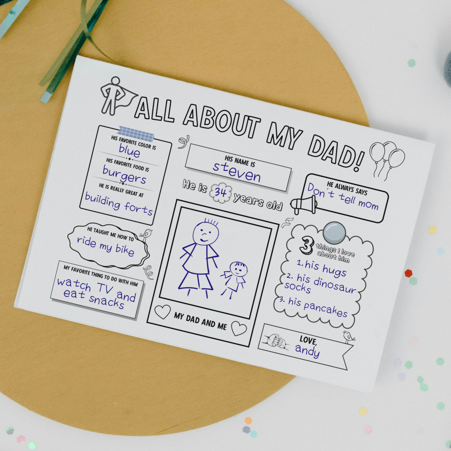 All About My Dad Survey Printable, Fathers Day Card Questionnaire Gift Ideas Personalized Keepsake