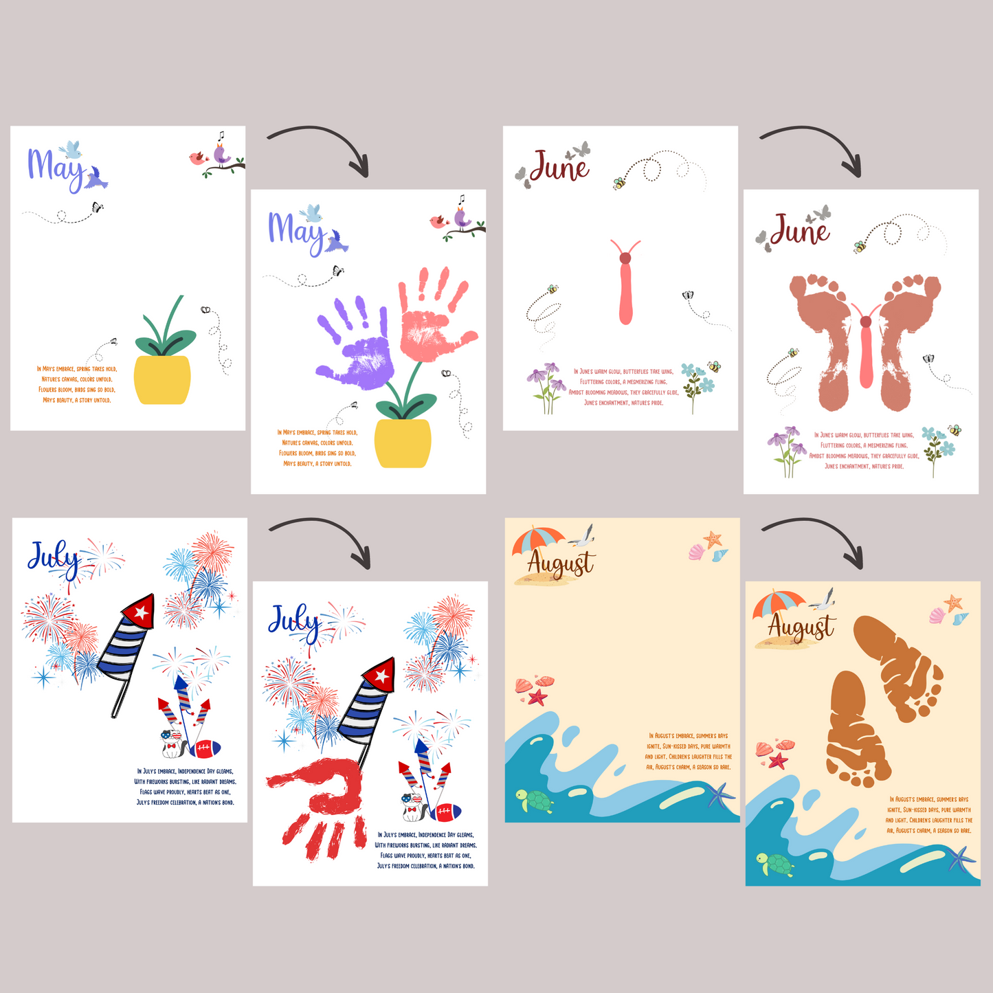 Handprint Memory Book Printable, DIY Footprint Art Kids Activity, Monthly Keepsake Craft
