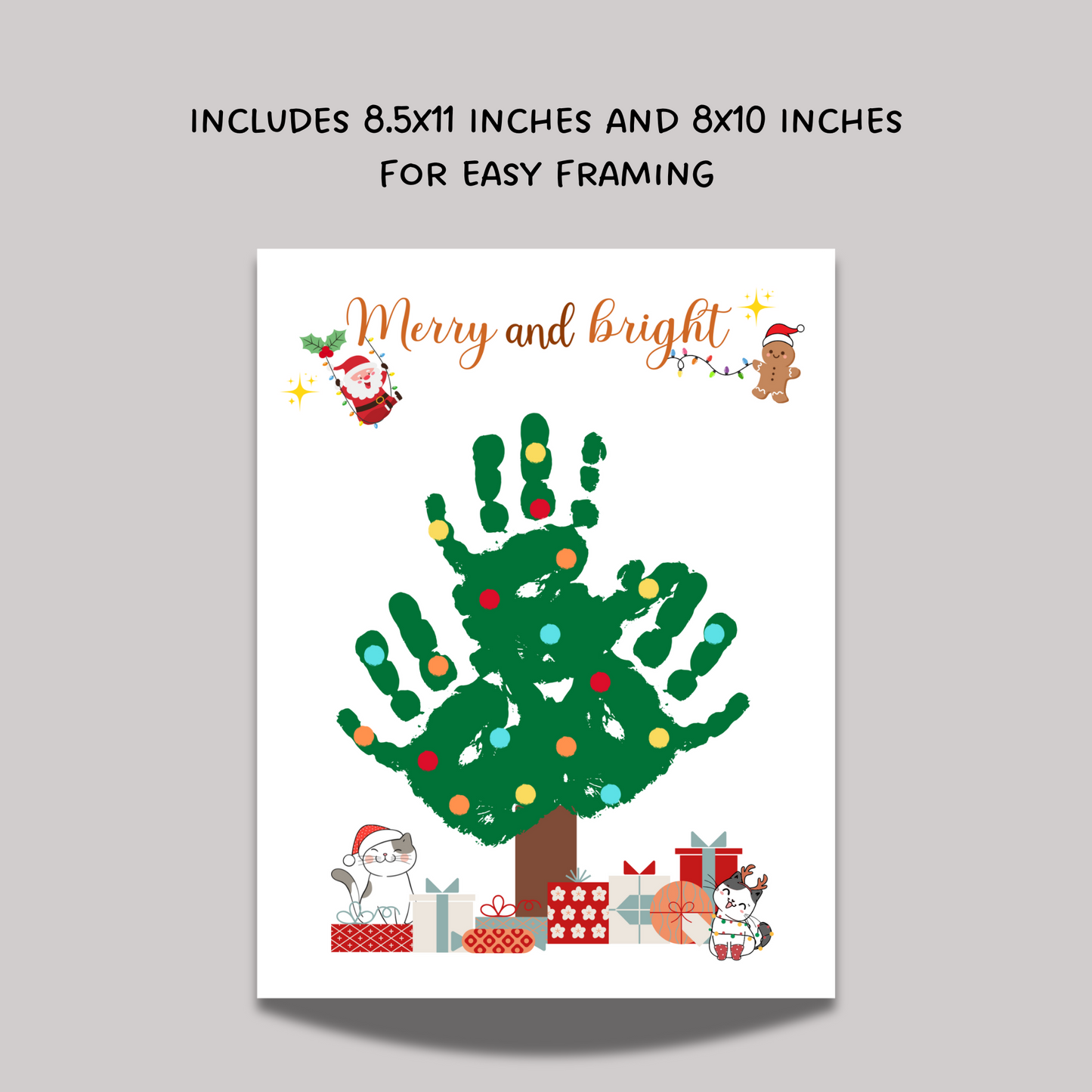 Christmas Tree Handprint Craft Printable, DIY Holiday Art Activity Baby Toddler Kids Preschool Daycare Kindergarten