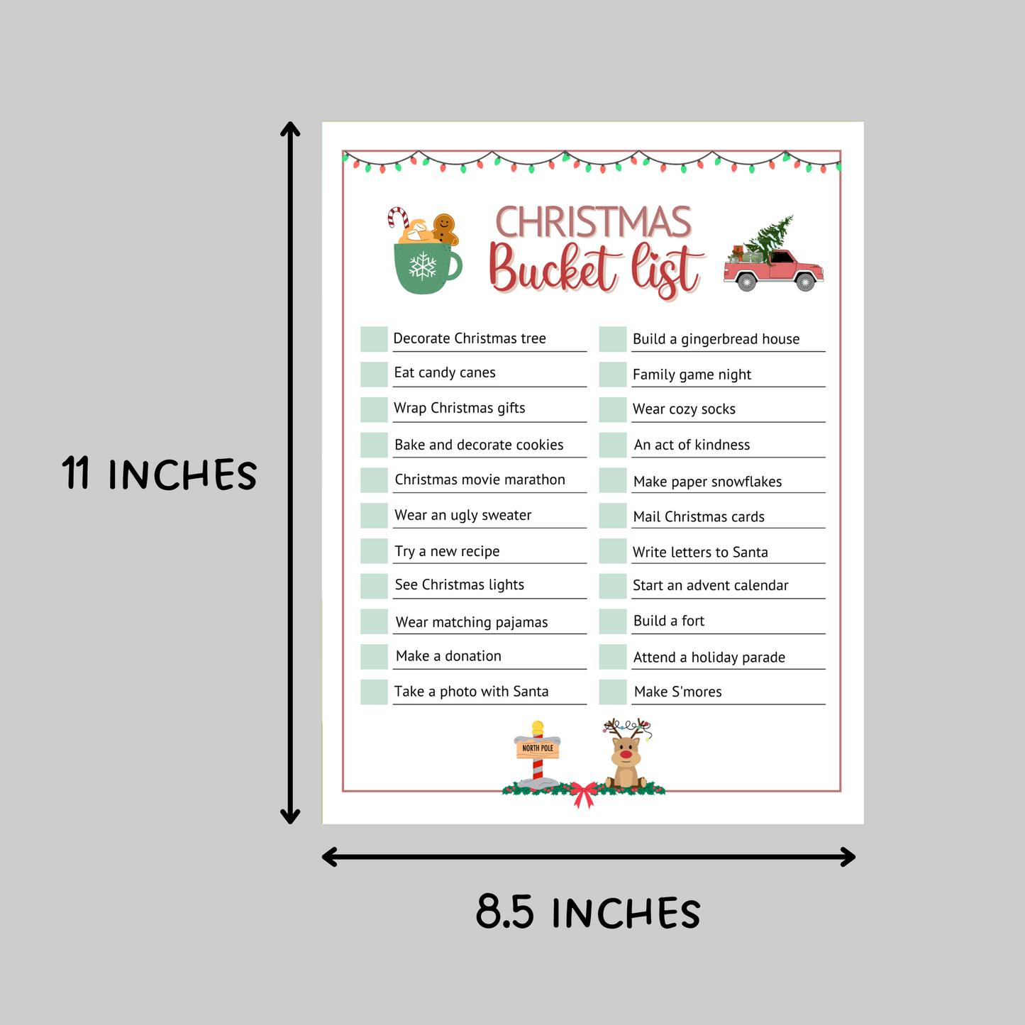 Christmas Bucket List Editable & Printable, Xmas Holiday Family Activity
