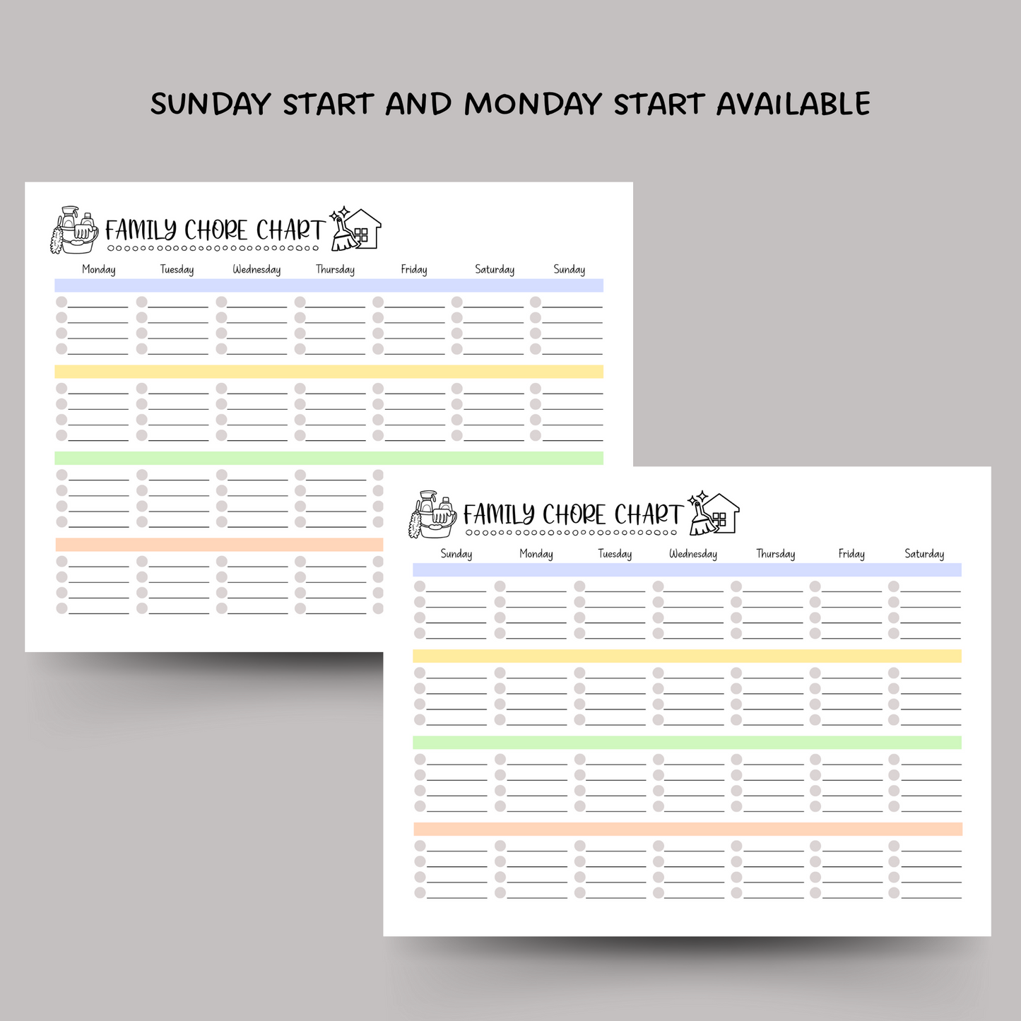 Family Chore Chart Printable, Editable Weekly Household Calendar Schedule