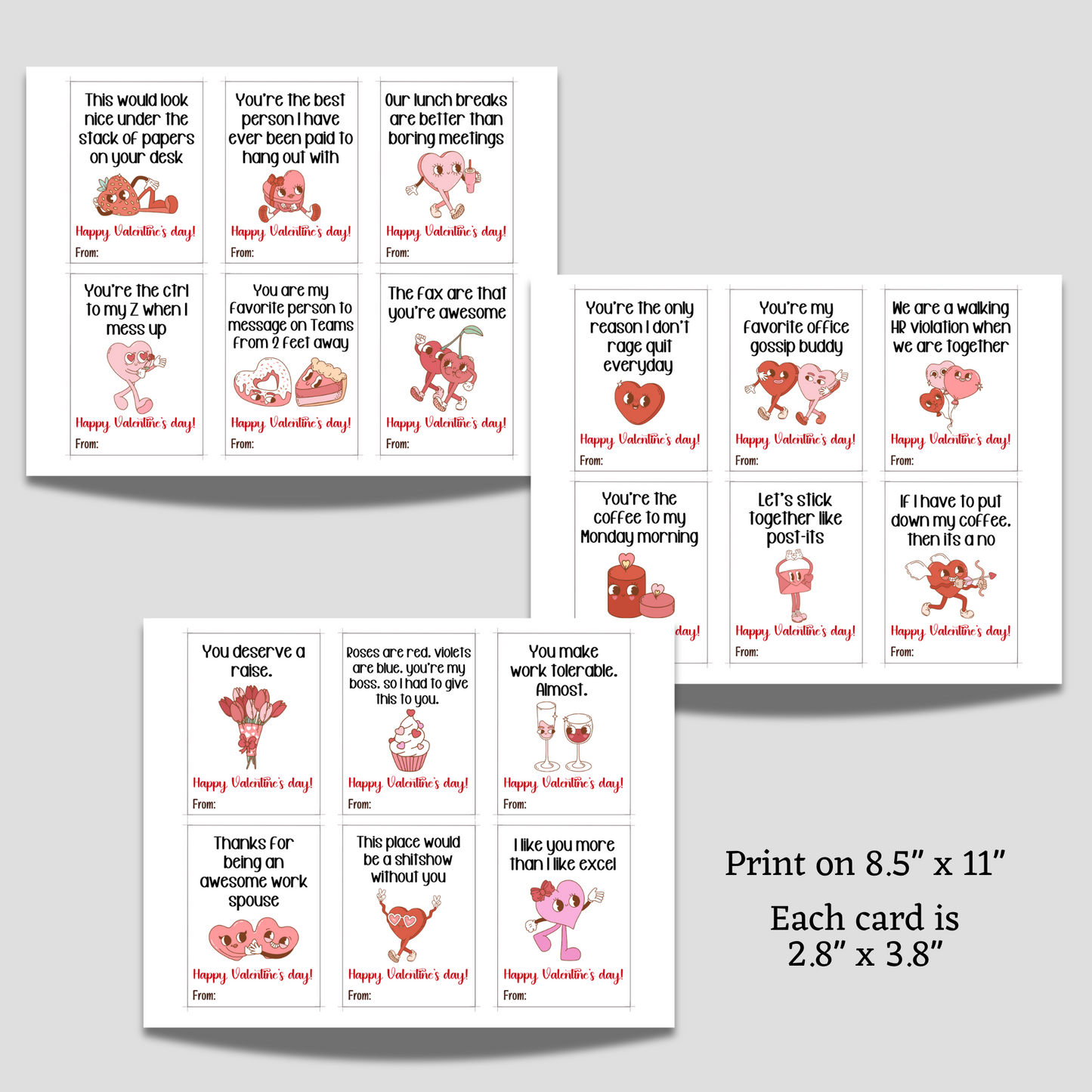 Funny Coworker Valentine's Day Retro Cards Printable, Workplace Office Party Gift for Colleague Staff Boss Employee