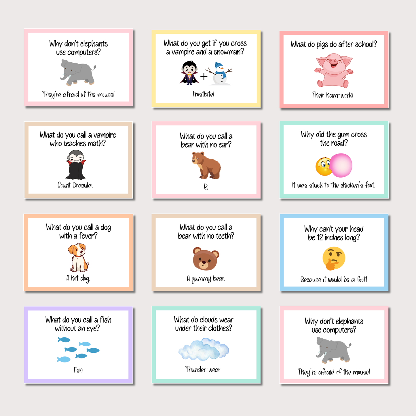 Lunchbox Jokes Cards for Kids Printable, Funny Lunch Box Notes