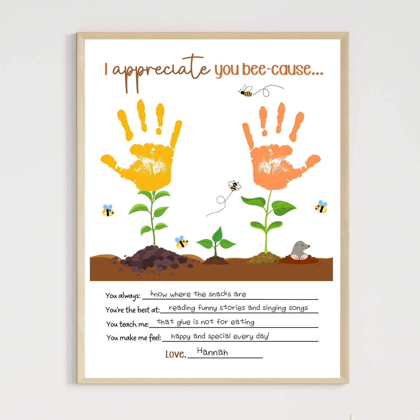 Teacher Appreciation Handprint Craft Kids Printable, DIY Gift Keepsake Art for Pre-K Kindergarten Preschool Children