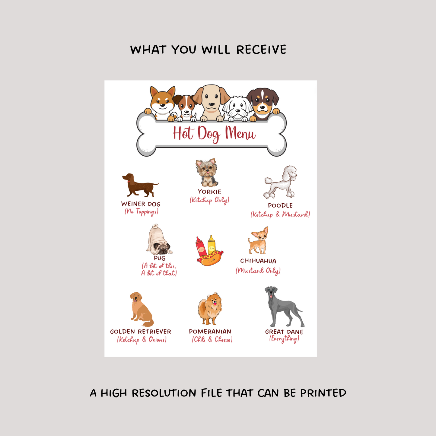 Hot Dog Bar Menu Sign Printable, Puppy Dog Birthday Party Decorations