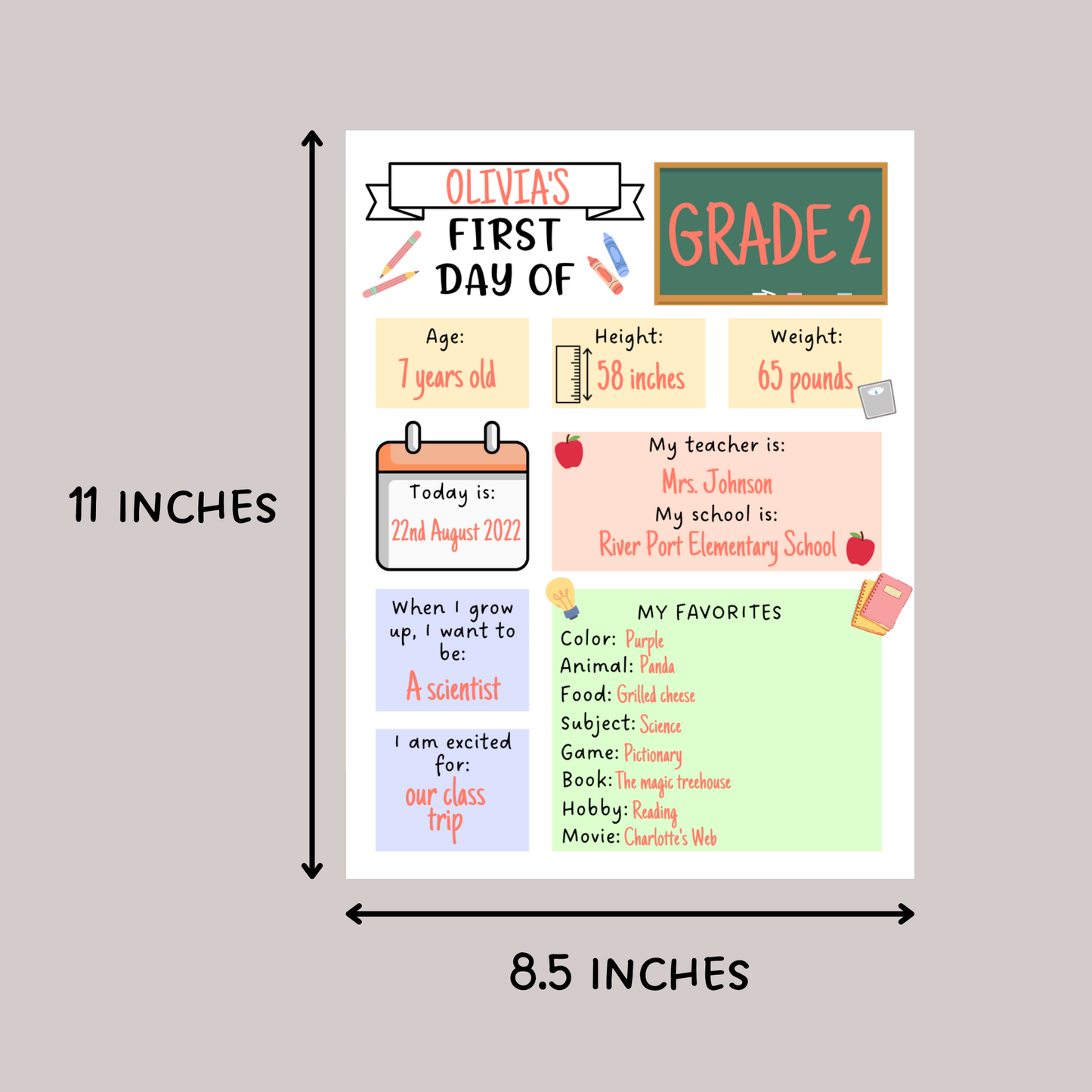 First and Last Day of School Signs Printable, Back to School Questionnaire Template