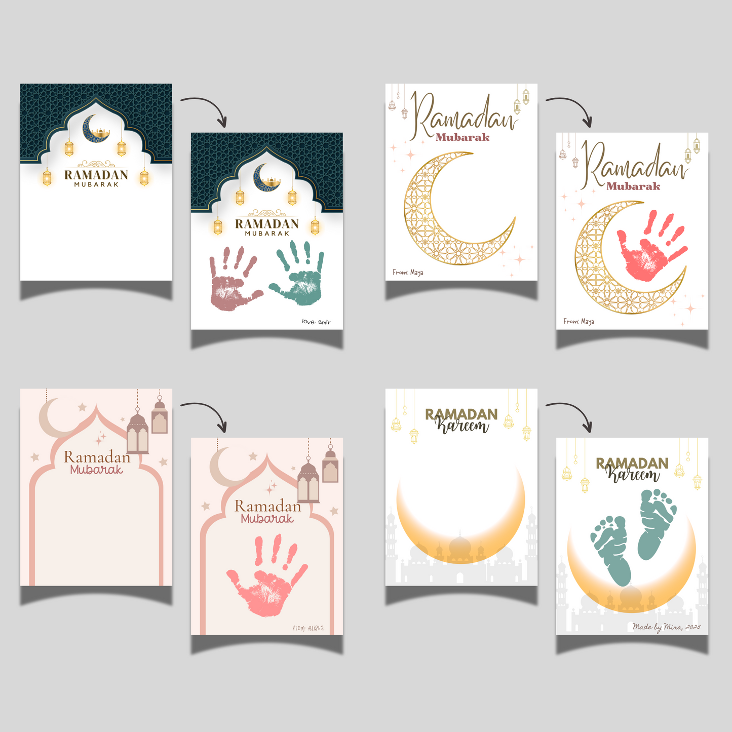 Ramadan Handprint Footprint Crafts Printable, Eid DIY Art for Kids
