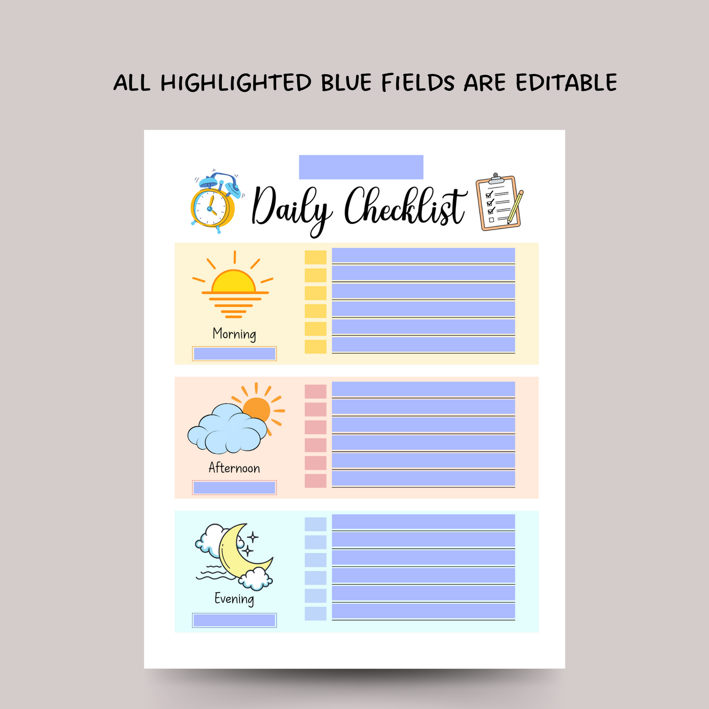 Kids Daily Checklist Printable, Editable Chore Chart, Daily Routine Schedule