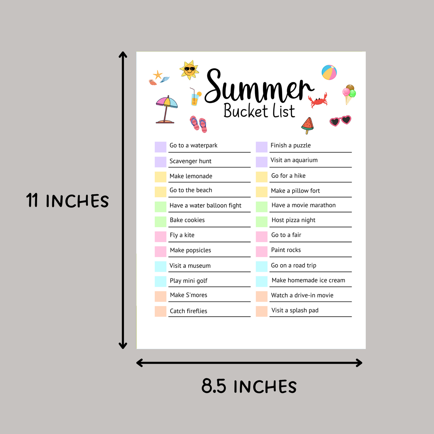 Summer Bucket List Printable, Editable Activities For Kids