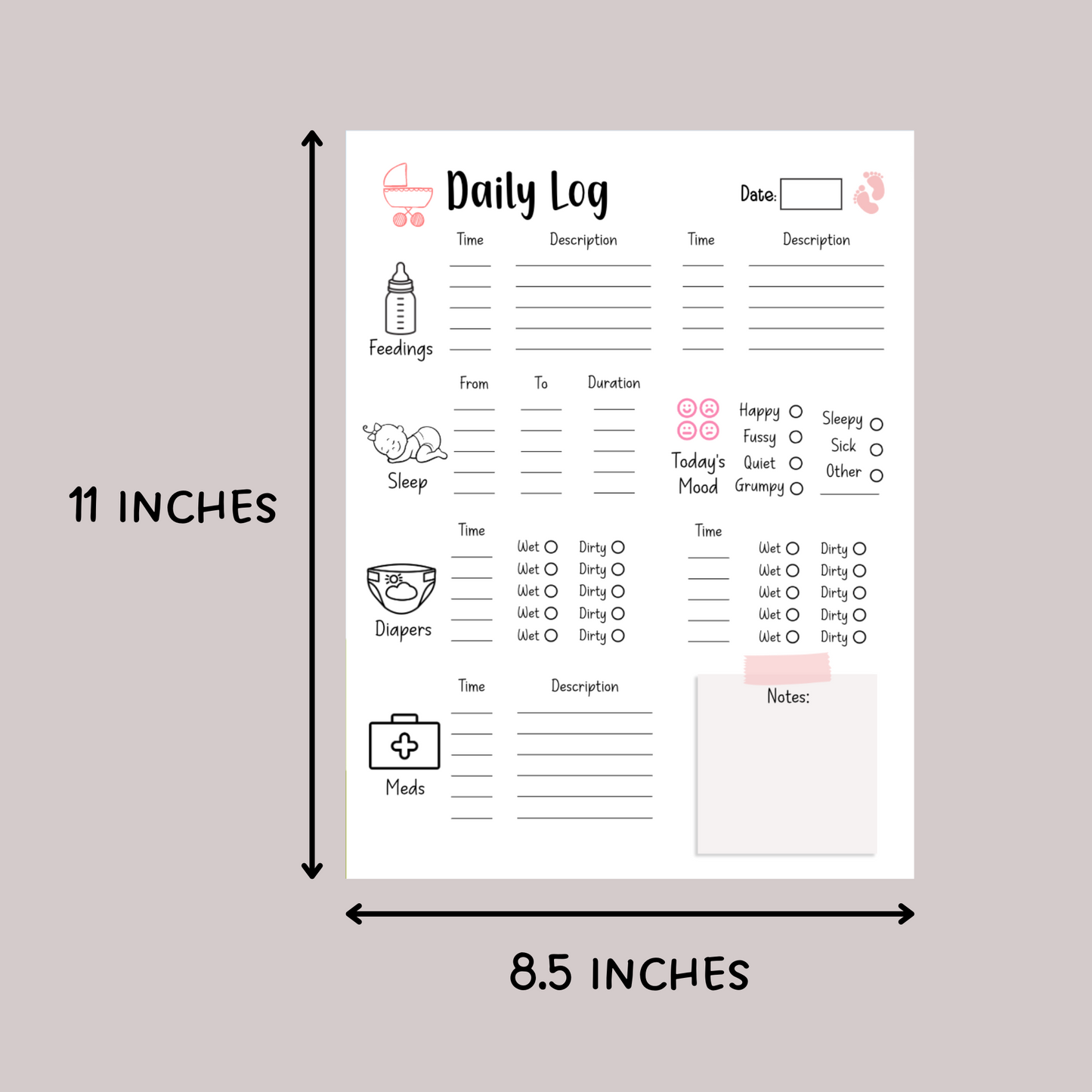 Infant Daily Log Printable, Baby Daycare Tracker Template, Nanny Log