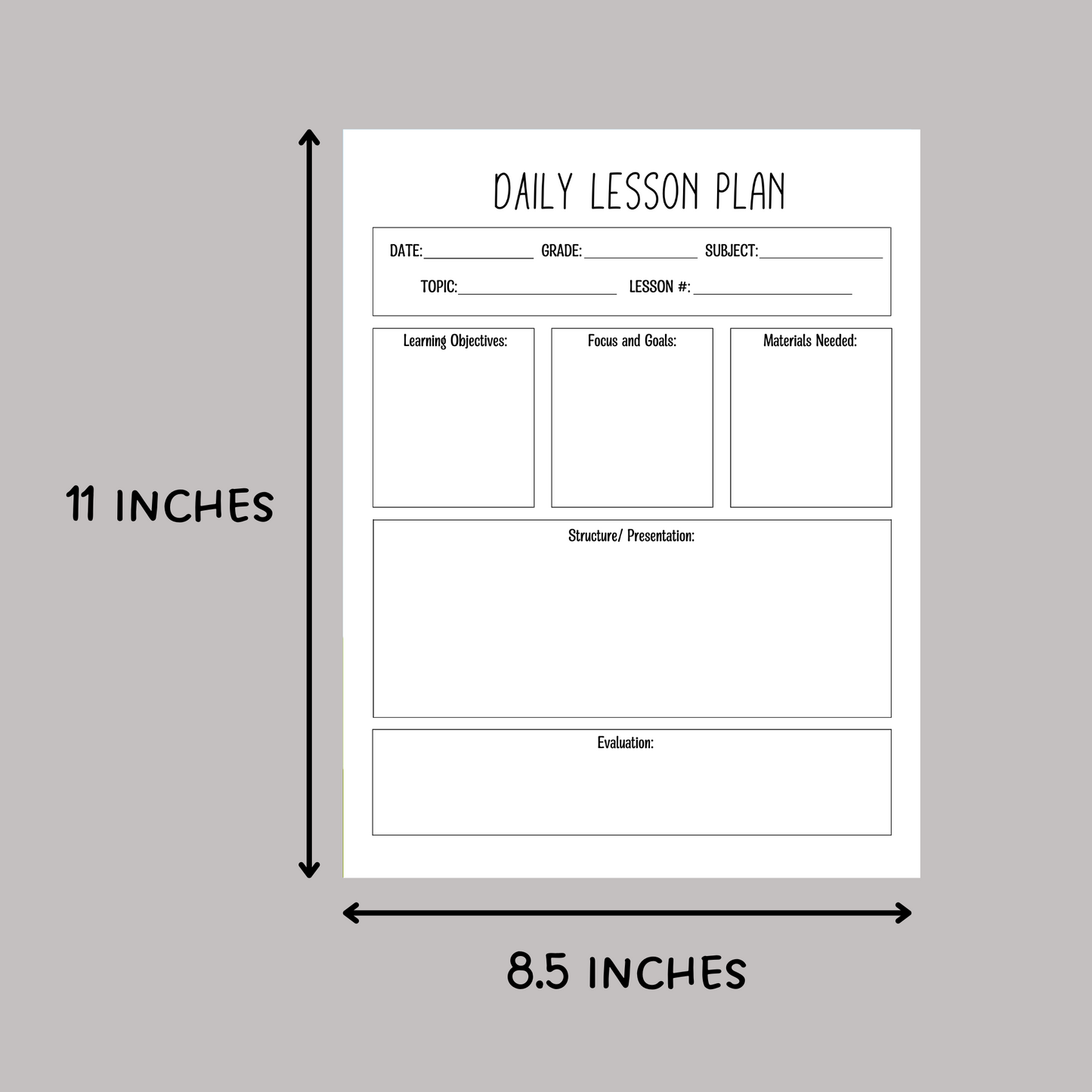 Daily Lesson Plan Template Printable, Simple Minimalist Lesson Planner