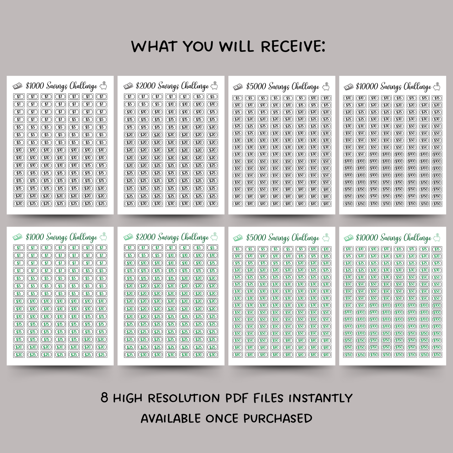 Savings Challenge Printable, 1K 2K 5K 10K Money Savings Goal Tracker