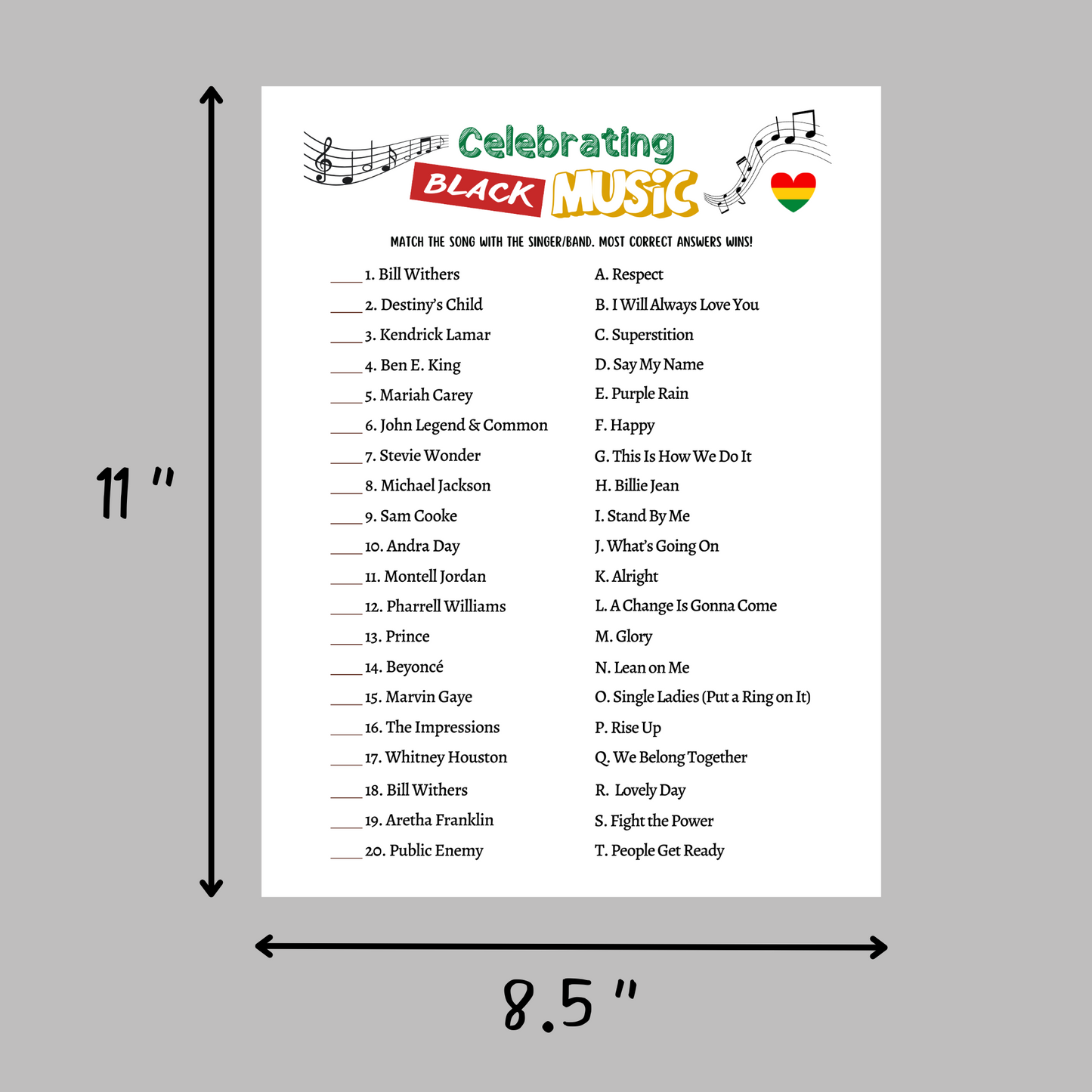 Black History Month Music Trivia Game Printable African American Party Activity