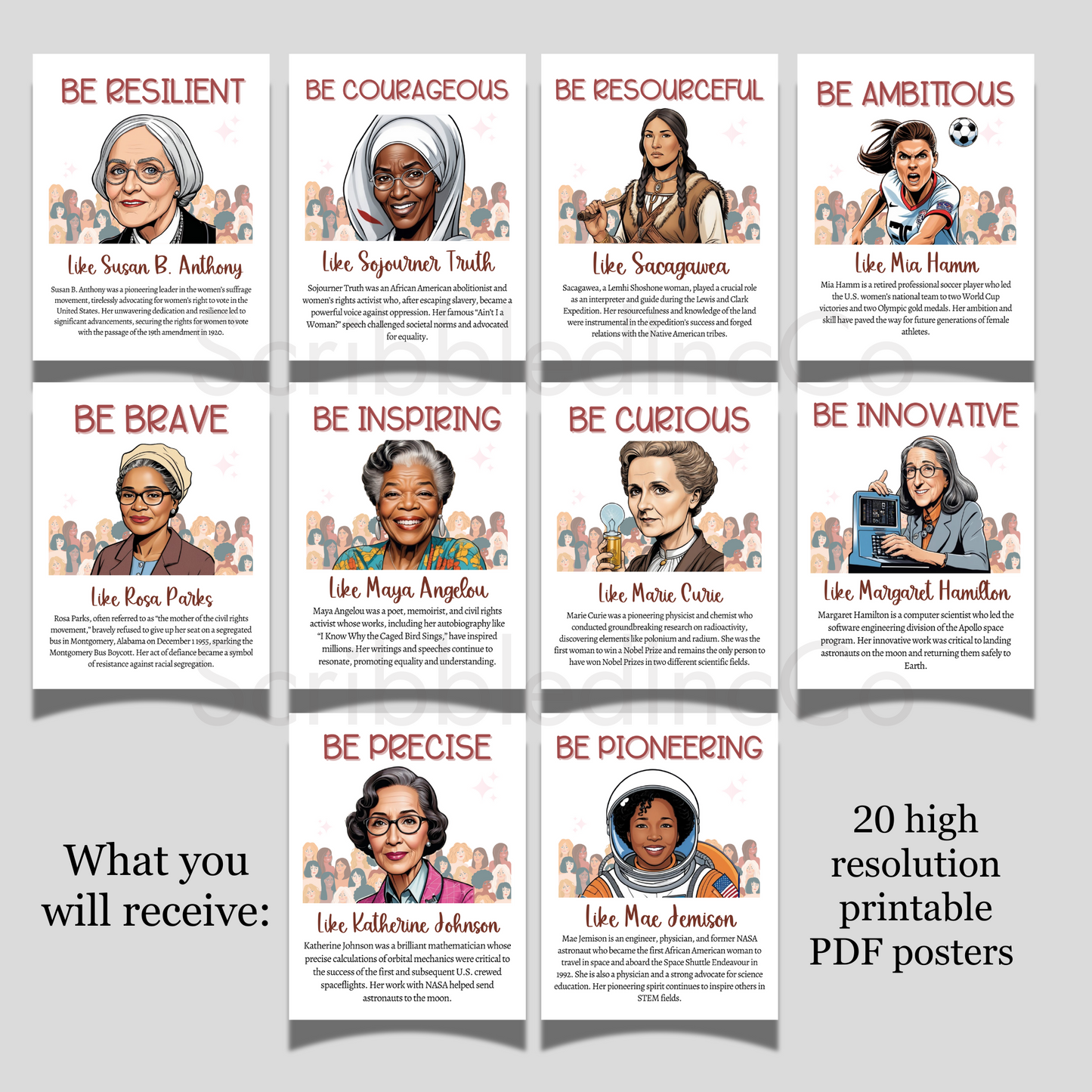 Womens History Month Posters Printable March Bulletin Board for Kids Adult Office Decor