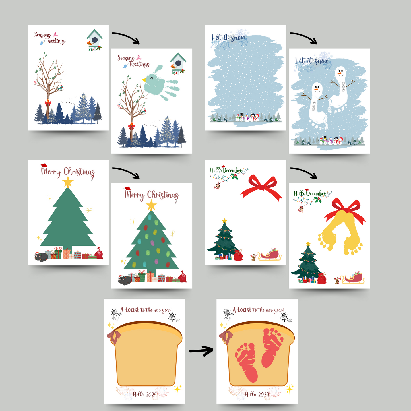 Christmas Handprint Footprint Art & Crafts Printable For Baby, Toddler, Kids