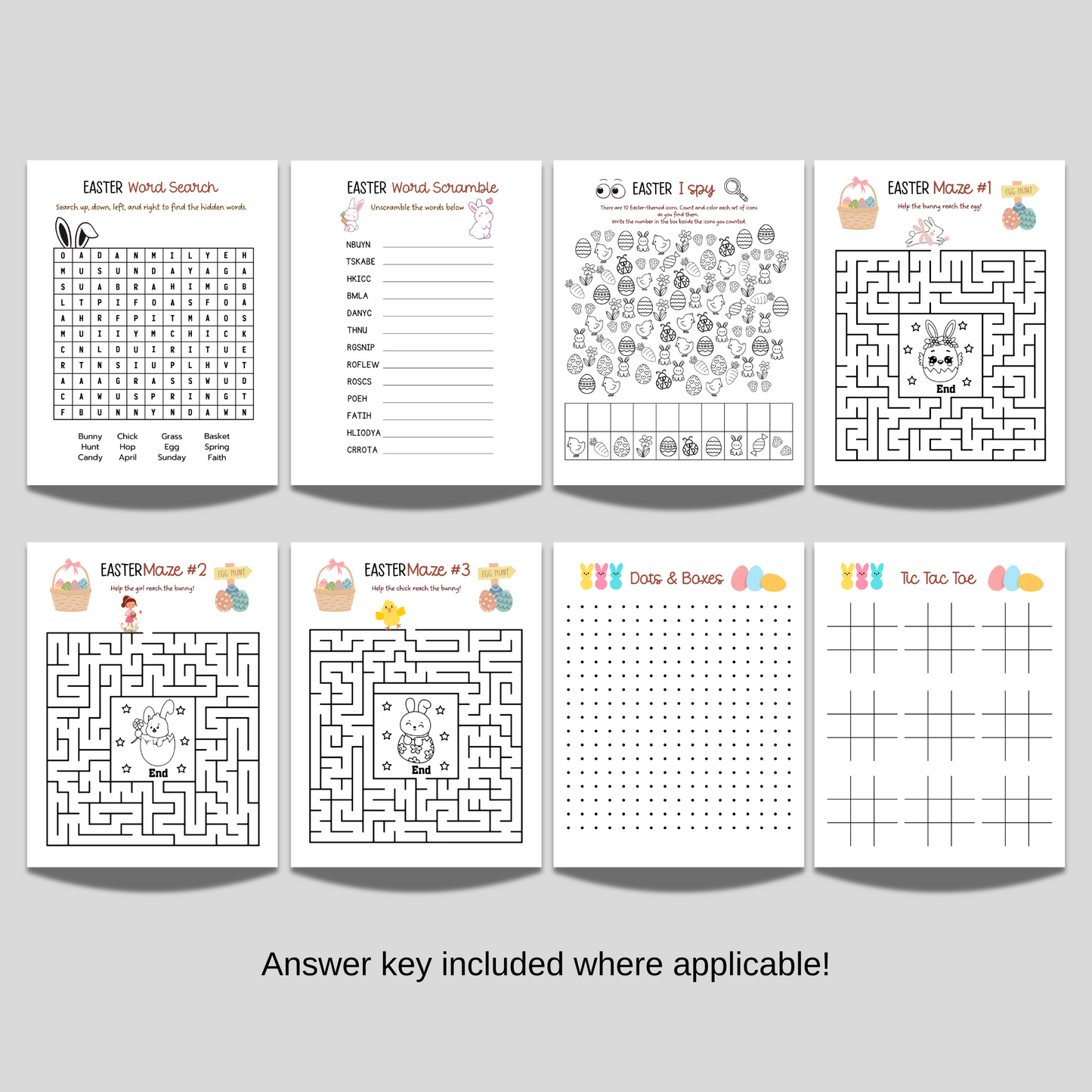 Easter Activity Pack Printable Games Bundle, Coloring Pages for Kids Preschool Daycare Homeschool Sunday School Sheet