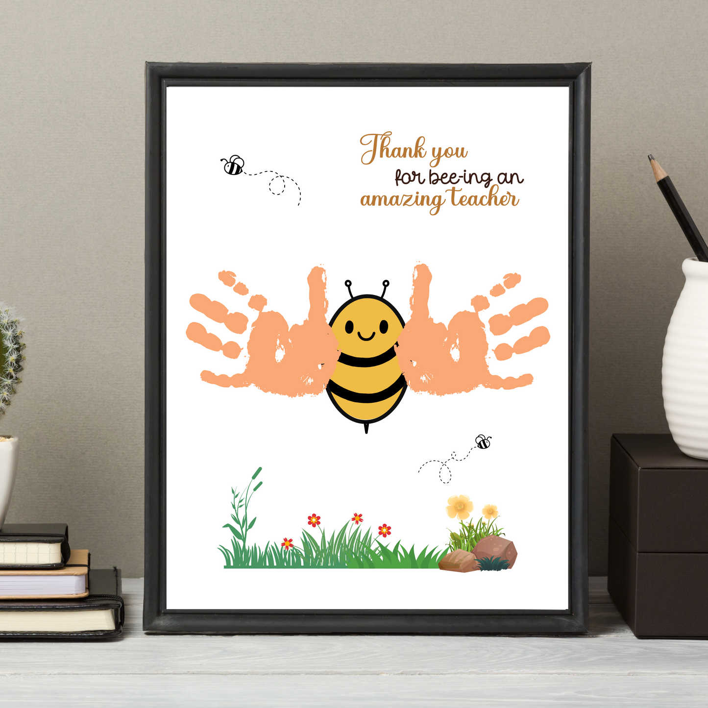 Teacher Appreciation Handprint Craft Kids Printable, DIY End of Year Gift Keepsake Bee Art for Pre-K Kindergarten Preschool End Of School