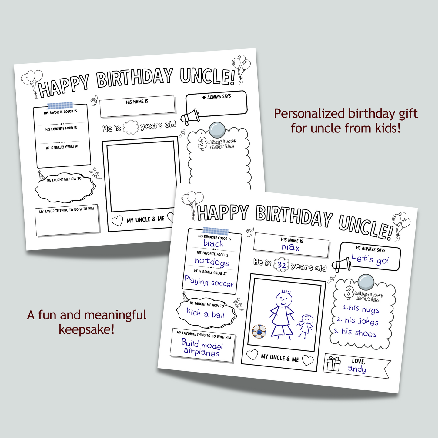 Happy Birthday Uncle Coloring Page Printable, DIY Gift from Kids Appreciation Card