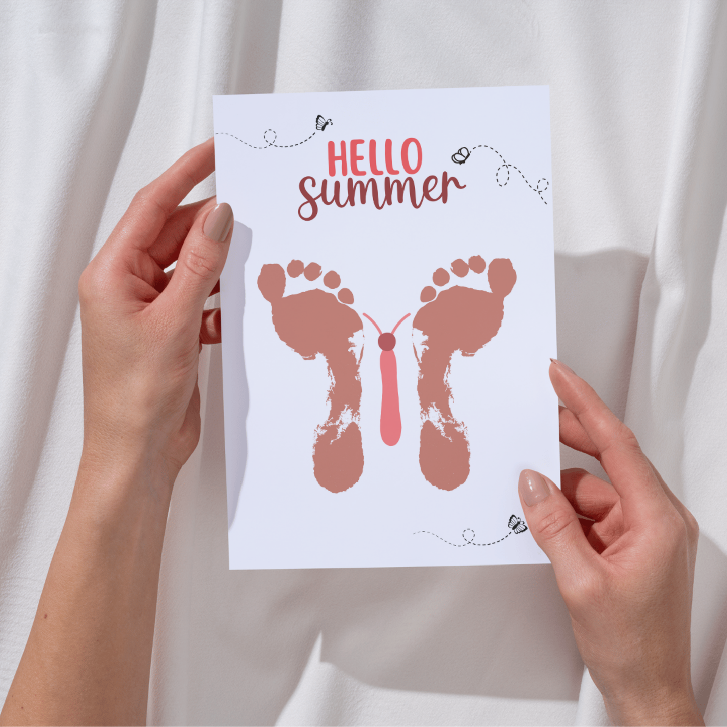 Hello Summer Footprint Craft Printable, DIY Butterfly Art Project for Kids Feet Template