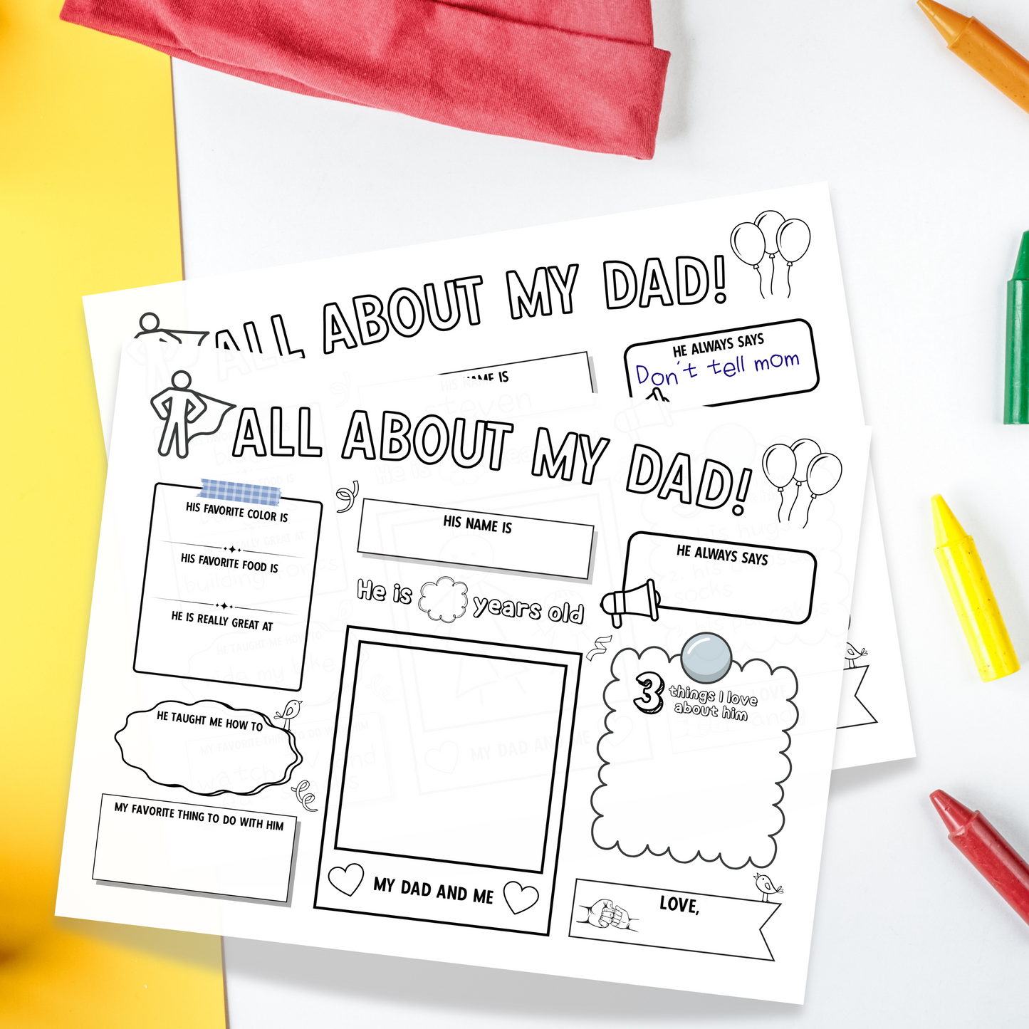 All About My Dad Survey Printable, Fathers Day Card Questionnaire Gift Ideas Personalized Keepsake