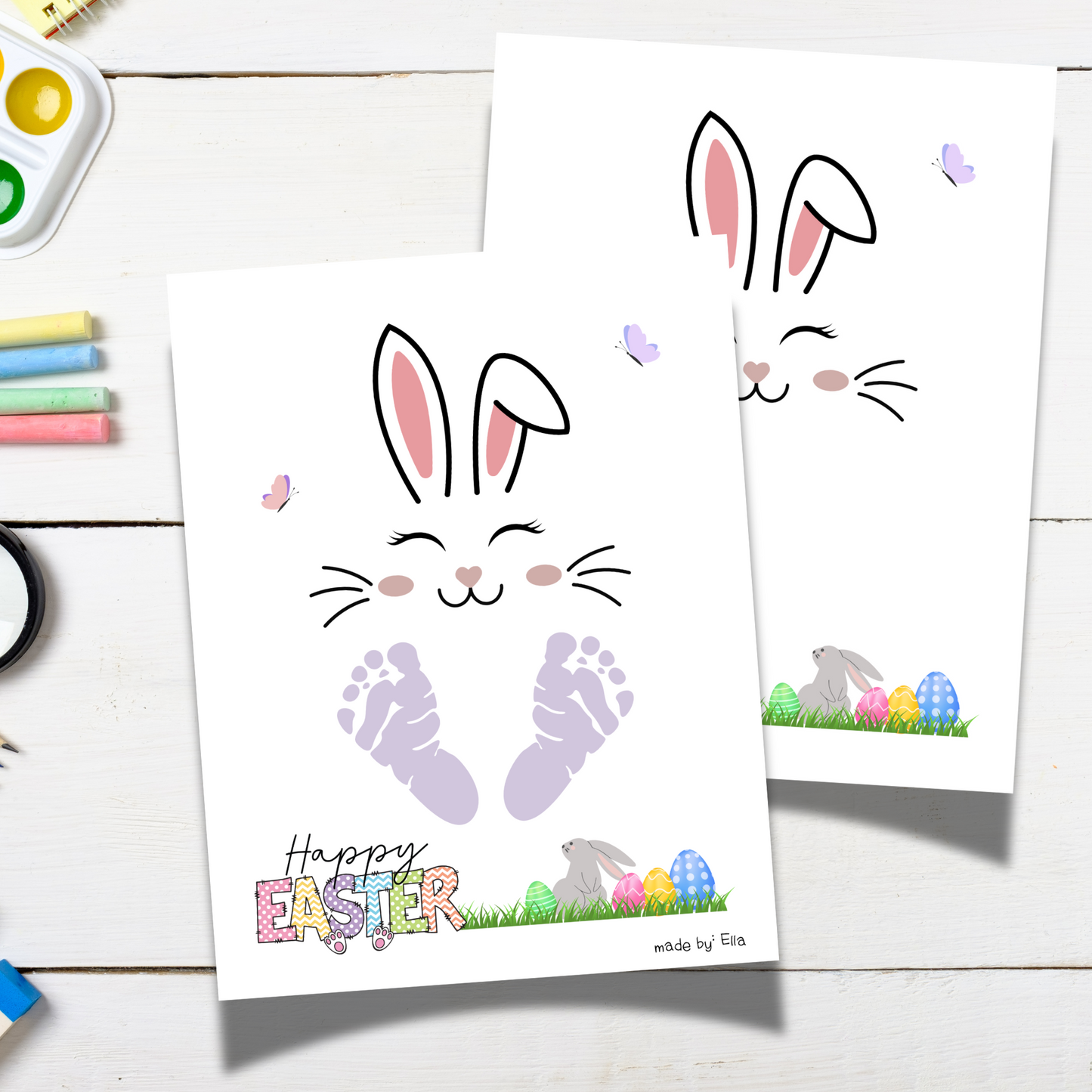 Happy Easter Bunny Footprint Craft for Kids Printable, DIY Handprint Art Keepsake Activity Baby Toddler Preschool Pre-K