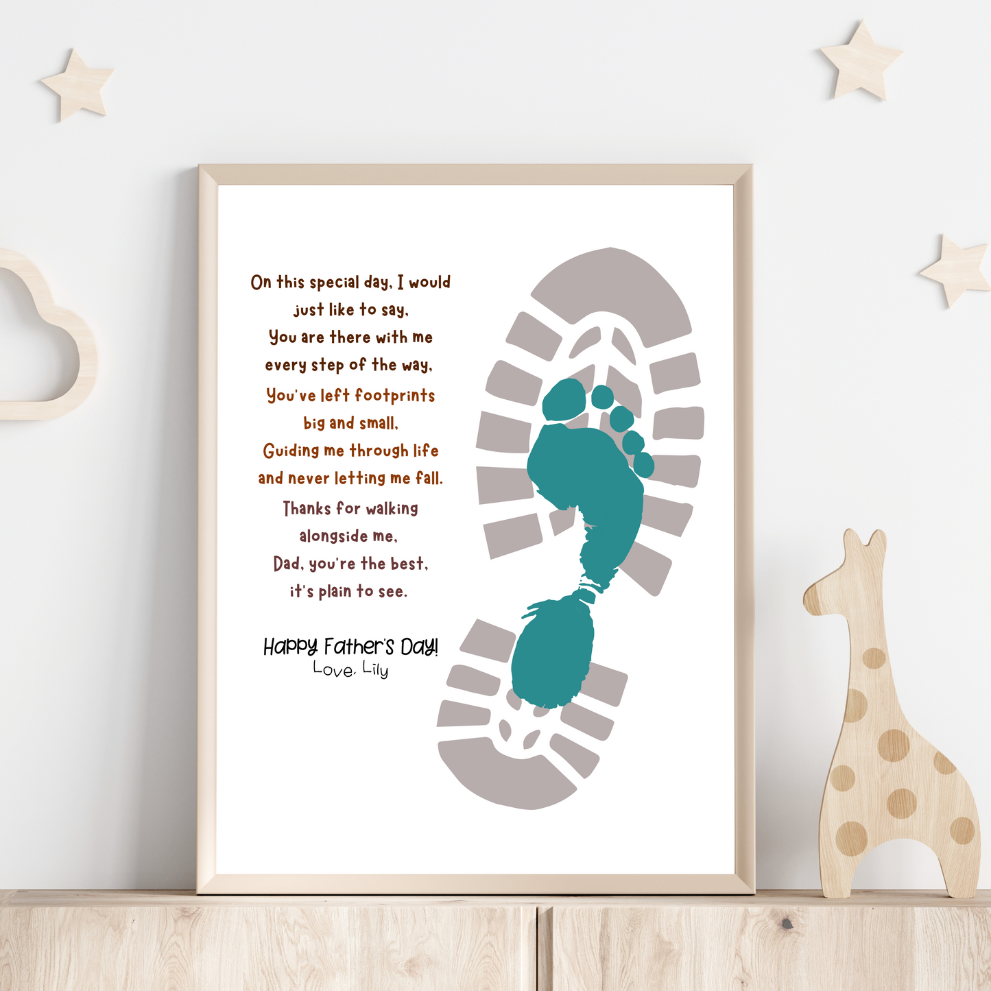 Father's Day Footprint Craft for Kids Printable, DIY Dad Card Boot Art Activity Birthday Gift from Baby Toddler Preschool Daycare Children